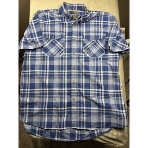 Ariat Rebar Blue Plaid Short Sleeve Button Shirt Mens Sz XL Work Workwear EUC